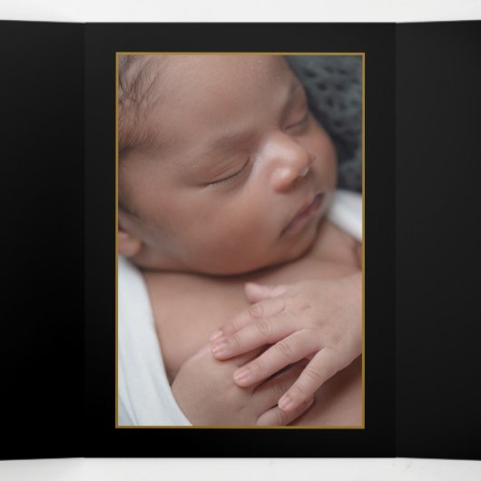 金ゴールド蝶、4フォトコラージュベビー誕生 三つ折り案内状 (内部中)