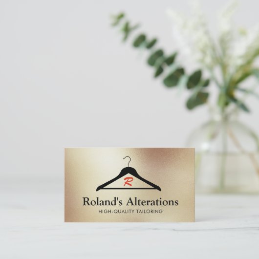金ゴールド衣類掛けハンガーの仕上仕立て変更 名刺 (スタンド正面)