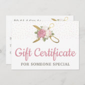 金ゴールド裁縫はさみフローラギフト券カード 招待状 (正面/裏面)