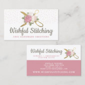 金ゴールド裁縫はさみ&シャビーシックフローラバラ 名刺 (正面/裏面)