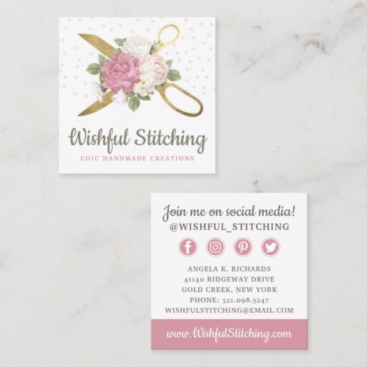 金ゴールド裁縫はしゃれたフローラソーシャルメディア スクエア名刺 (正面/裏面)