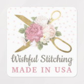 金ゴールド裁縫シザーシャビーフローラカスタム服 ラベル (デザイン1)