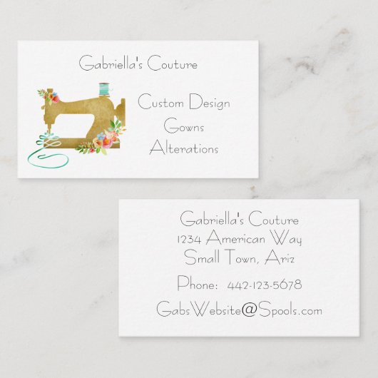 金ゴールド裁縫機裁縫 名刺 (正面/裏面)