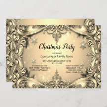 金ゴールド装飾クリスマスパーティの招待状