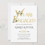 金ゴールド装飾タイポグラフィ、バラ婚約パーティ 招待状 (正面)