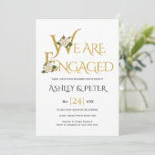 金ゴールド装飾タイポグラフィ、バラ婚約パーティ 招待状 (スタンド正面)