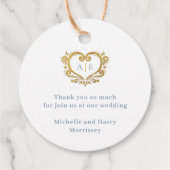 金ゴールド装飾ハートモノグラムほこりま結婚したブルー フェイバータグ (裏面)