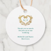 金ゴールド装飾ハートモノグラム結婚グリーン フェイバータグ (裏面)