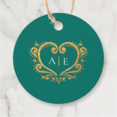 金ゴールド装飾ハートモノグラム結婚グリーン フェイバータグ (正面)