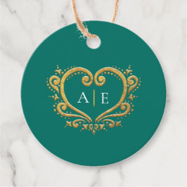金ゴールド装飾ハートモノグラム結婚グリーン フェイバータグ