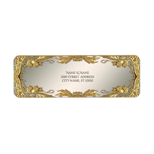 金ゴールド装飾フローラ差出人住所ラベル ラベル (正面)