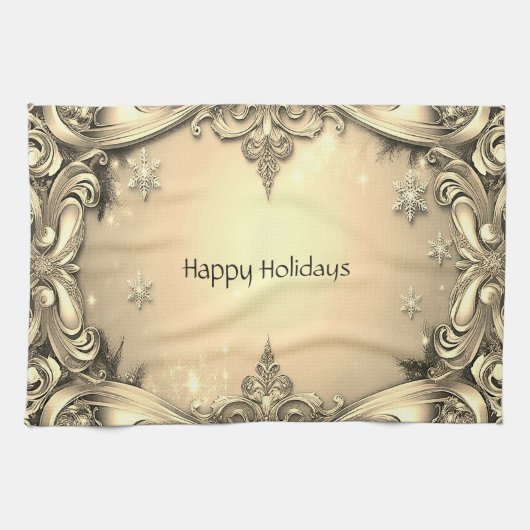 金ゴールド装飾ホリデーキッチンタオル キッチンタオル (横)