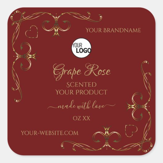 金ゴールド装飾用コーナーの濃い赤の製品ラベルロゴ スクエアシール (正面)