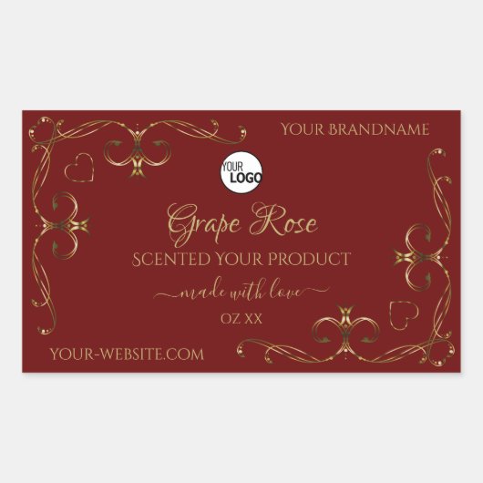 金ゴールド装飾用コーナーの濃い赤の製品ラベルロゴ 長方形シール (正面)