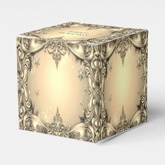 金ゴールド装飾用ホリデーギフトボックス フェイバーボックス (正面サイド)