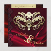 金ゴールド装飾赤玉結婚飾り 招待状 (正面/裏面)