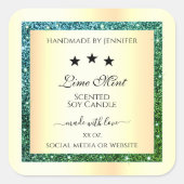 金ゴールド製品パッケージングラベルティール（緑がかった色）緑グリッター スクエアシール (正面)