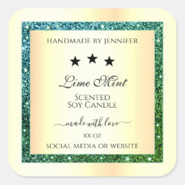 金ゴールド製品パッケージングラベルティール（緑がかった色）緑グリッター スクエアシール
