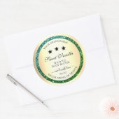 金ゴールド製品パッケージングラベルティール（緑がかった色）緑グリッター ラウンドシール (封筒)