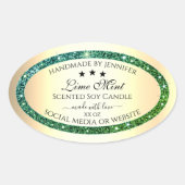 金ゴールド製品パッケージングラベルティール（緑がかった色）緑グリッター 楕円形シール (正面)