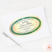 金ゴールド製品パッケージングラベルティール（緑がかった色）緑グリッター 楕円形シール (封筒)