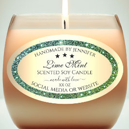 金ゴールド製品パッケージングラベルティール（緑がかった色）緑グリッター 楕円形シール