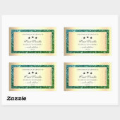 金ゴールド製品パッケージングラベルティール（緑がかった色）緑グリッター 長方形シール (シート)