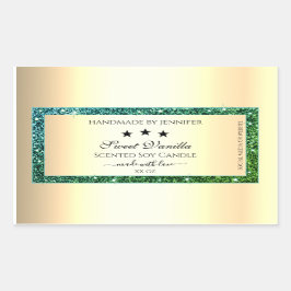 金ゴールド製品パッケージングラベルティール（緑がかった色）緑グリッター 長方形シール