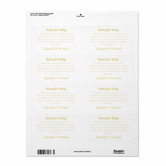 金ゴールド要求シャワー招待状挿入用ブック ラベル (フルシート)