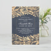 金ゴールド観葉海軍ブルーモダン卒業パーティー 招待状 (スタンド正面)