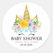 金ゴールド角ユニコーン赤ちゃんシャワー ラウンドシール (正面)