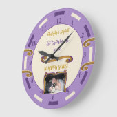 金ゴールド記念日50年フォトパープルの名前を追加 ラージ壁時計 (傾斜)