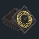 金ゴールド記念日 – 金ゴールドダマスクとリングや輪 ギフトボックス<br><div class="desc">シンプル金ゴールドと黒いダマスクと金ゴールドリング – 金ゴールド結婚の記念日</div>