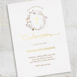 金ゴールド詳細ワイルドフラワーリース確認 箔招待状