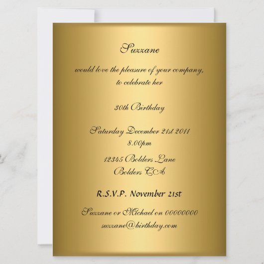 金ゴールド誕生会人気がある 招待状 (裏面)