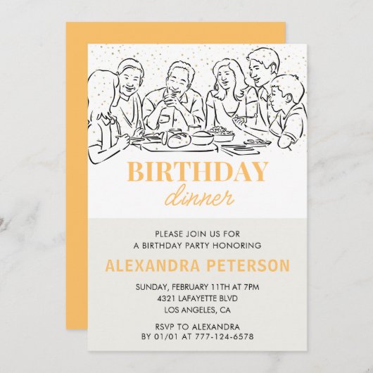 金ゴールド誕生日ディナー79th誕生日の招待状 招待状 (正面/裏面)
