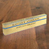 金ゴールド警察軍曹机用ネームプレート薄い青い線 デスクネームプレート (側面)