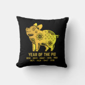 金ゴールド豚〔占星術の〕十二宮図ブラックの勾配年 クッション (正面)