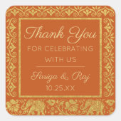 金ゴールド象と蓮結婚の返し贈り物のお願い スクエアシール (正面)