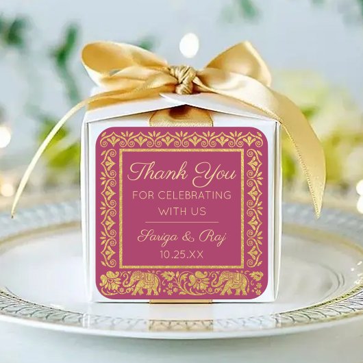 金ゴールド象と蓮結婚の返し贈り物のお願い スクエアシール