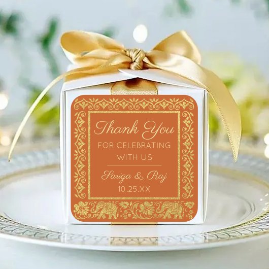 金ゴールド象と蓮結婚の返し贈り物のお願い スクエアシール