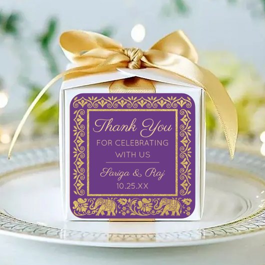 金ゴールド象と蓮結婚の返し贈り物のお願い スクエアシール