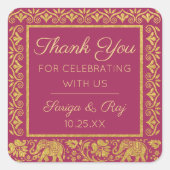 金ゴールド象と蓮結婚の返し贈り物のお願い スクエアシール (正面)