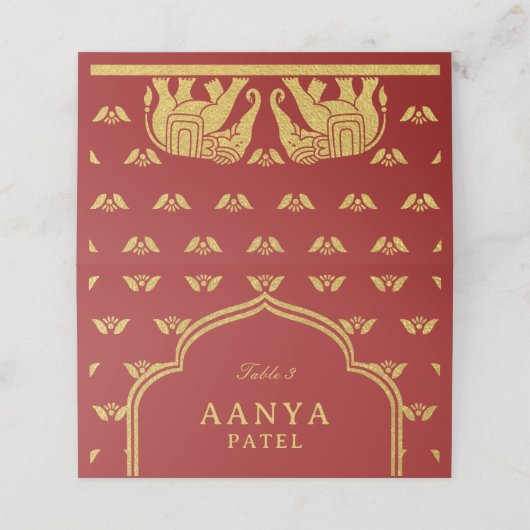 金ゴールド象と蓮結婚花の護衛名 プレイスカード (外部開封)