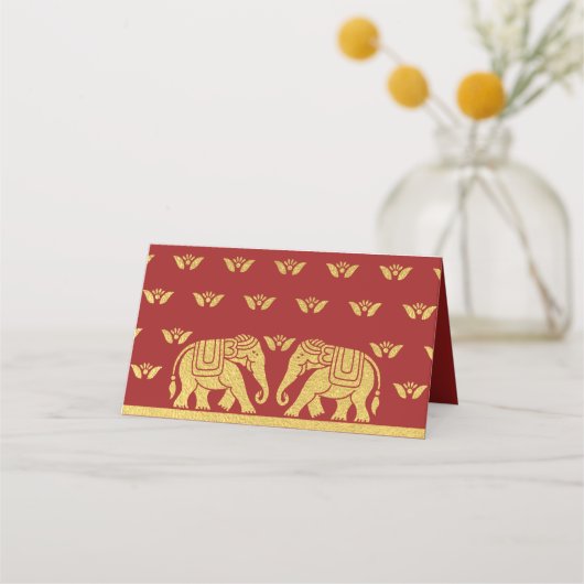 金ゴールド象と蓮結婚花の護衛名 プレイスカード (裏面)