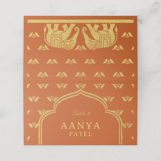 金ゴールド象と蓮結婚花の護衛名 プレイスカード (外部開封)