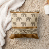 金ゴールド象タイガーシエレガントックかわいらしモノグラム クッション (ブランケット)