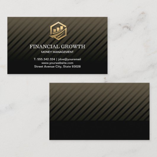 金ゴールド財務アイコンプロフェッショナルブラックモダン 名刺 (正面/裏面)