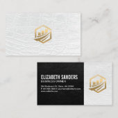 金ゴールド財務アイコン | 白黒レザーエグゼクティブ 名刺 (正面/裏面)