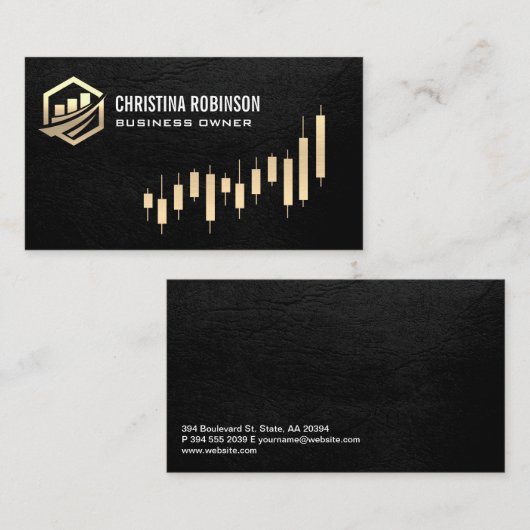 金ゴールド財務アイコン |金色の燭台グラフ 名刺 (正面/裏面)
